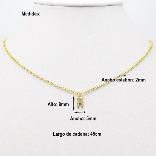 Collar De Chapa De Oro 18k Con Dije De Letra Inicial R 45cm Dorado