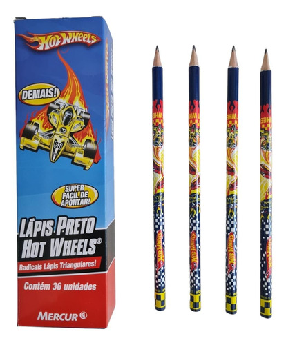 Lápis Preto Hot Wheels Triangular De Escrever Macio Cx 36uni