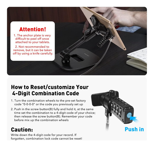 Tablet Cable Lock Kit De Seguridad Antirrobo Notebook