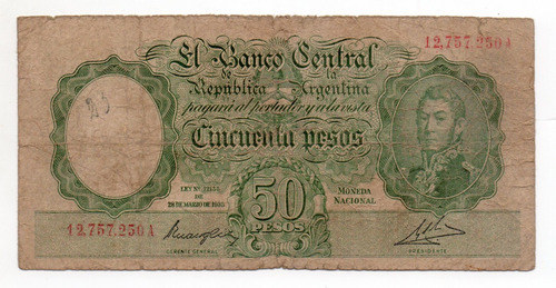 Billete Argentina 50 Pesos Moneda Nacional Bottero 1981