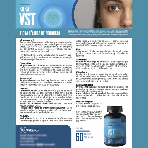 Protección y Visión Clara Kuka VST 60 Cápsulas Favorece la Salud Ocular Reduce la Fatiga Visual y Protege contra la Luz Azul Ideal para el Cuidado de los Ojos Sabor Neutro