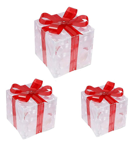 Kit De 3 Caixas De Presente De Natal Iluminadas De Branco Qu