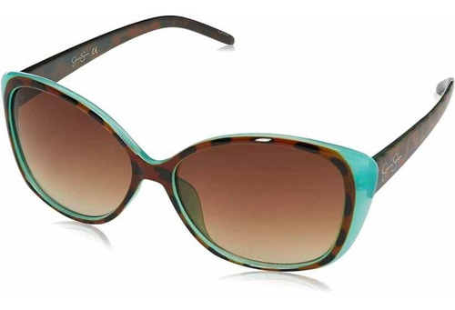 Lentes Sol Jessica Simpson Gafas Mujer Mod. J5012 Cool Wide Lente Verde Musgo Varilla Animal Print Armazón Turquesa Diseño Cat Eye