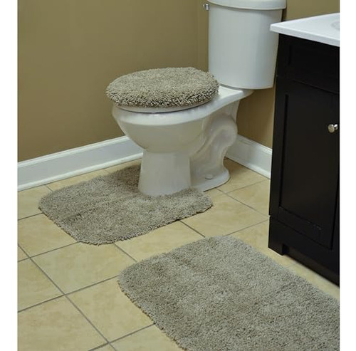 Juego De 3 Alfombras De Baño Lavables Gris Pardo