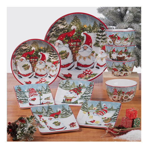 Plato Rectangular De Gnomos Navideños Certificados 14 X 10,