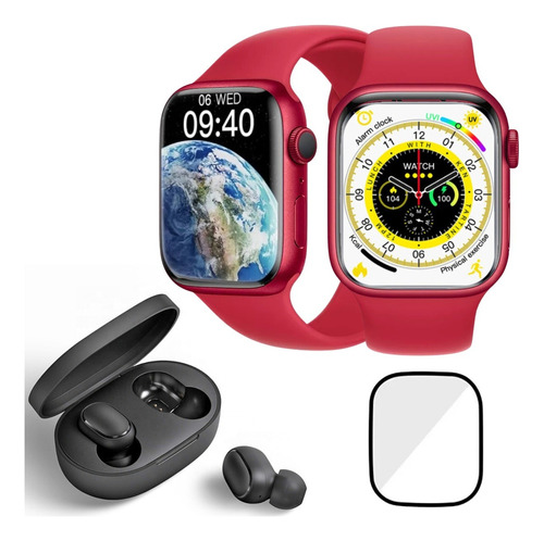 Relógio Premium Digital Watch 8 C/ Fone De Ouvido Bluetooth Cor Da Caixa Vermelho Cor Da Pulseira Vermelho