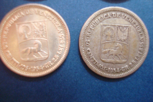 Moneda D Plata Bs 0.50 1954 2.5 Gr Ley 835