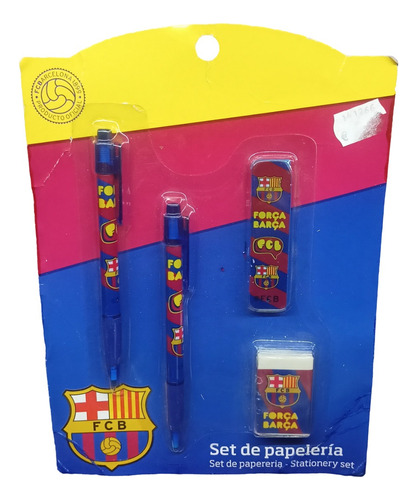 Set Portaminas, Borra Fc Barcelona 4 Piezas Producto Oficial