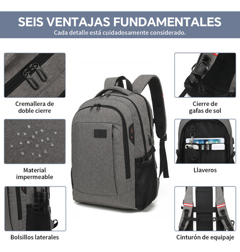 Nomara Mochila De Viaje Laptop 15.6 Pulgadas Impermeable Antirrobo,mochila Escolar,grande 35l Con Interfaz Usb, Color Gris