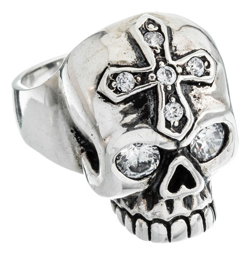 Anillo Calavera Plata 925 Mexicana Cruz Con Circones