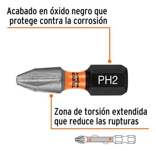 Estuche Con 5 Puntas De Cruz Ph2 Largo 1'' Truper 103022