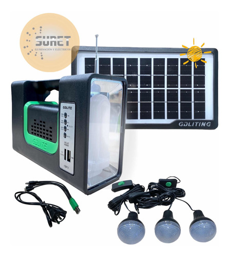 Kit Panel Solar Linterna + Radio + 3 Bombillos 3w + Usb 5v