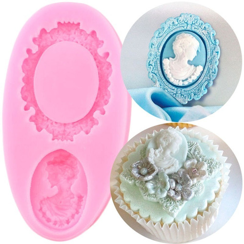 4pcs Molde Silicona Marco Cameo Señora Avatar Fondant Resina