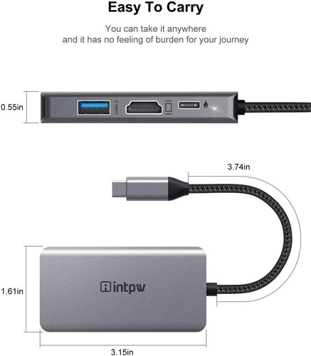 Hub Usb C A Vga Hdmi Usb Con Thunderbolt 3 Intpw Gris