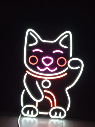 Cartel Gatito En Neón Led / Flex / Logos / Figuras  