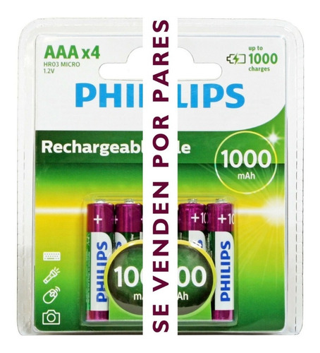 Pilas Baterias Aaa 1000 Mah Recargables Philips Precio X Par