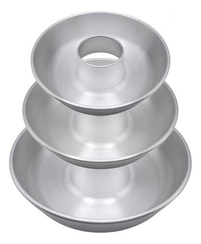 De 3 Moldes Para Hornear Rosca Pan 30,32 Y 34cm Aluminio Color Gris