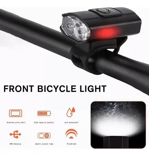 Luz bicicleta USB recargable luces LED bicicleta 6 modos linterna faro  lámpara delantera