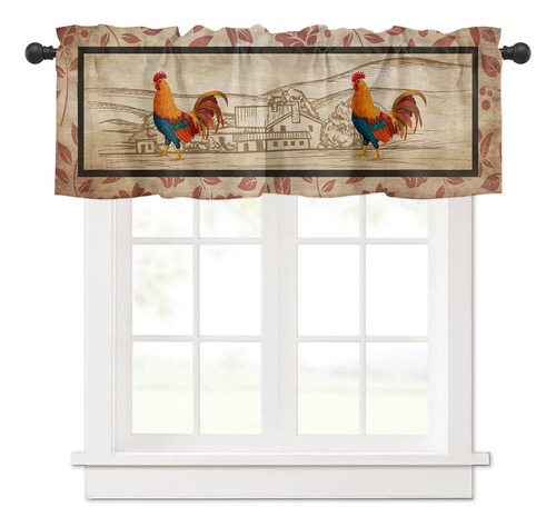 Cortina Cenefa Gallo Granja Retro Para Cocina Baño Ventana X