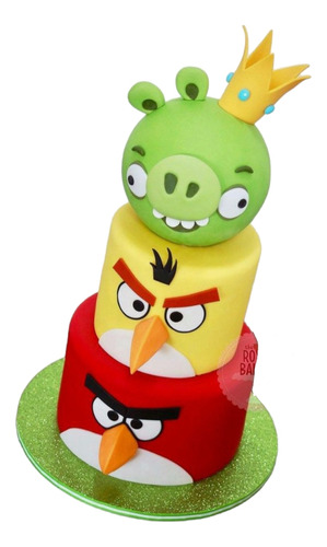 Adorno Torta Temática Angry Birds Chancho Corona Porcelana 