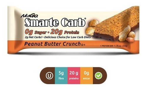 Nugo Smarte Carb Peanut Butter Crunch, Barritas Sin Carbohid