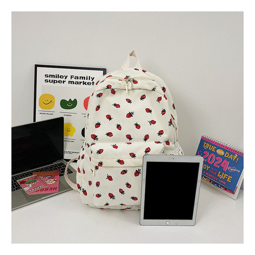 Mochila De Pana Con Estampado De Fresas Para Mujer