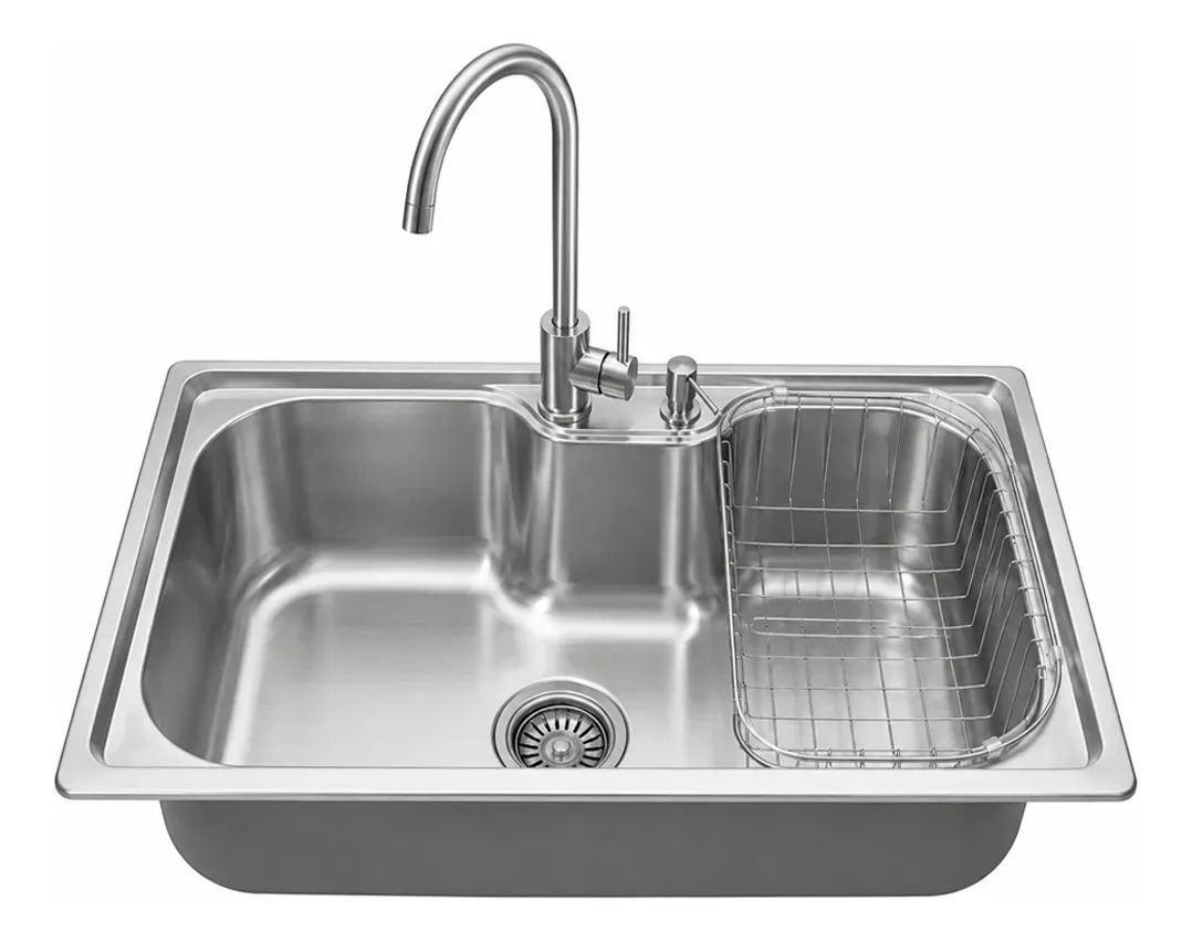 Bacha Cocina Pileta Acero Inox 60cms + Griferia Y Accesorios Color Acero Inoxidable Semimate Con Griferia - Escurridor Y Dosificador De Detergent
