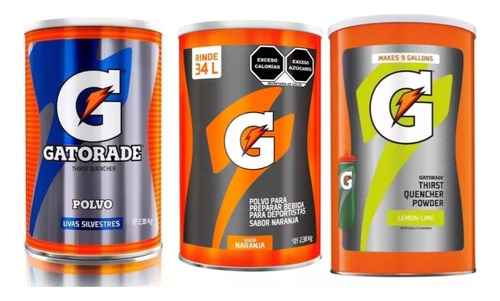 3 Gatorade Polvo Sabor Uva Naranja Lima-limon 2.38 Kg C/u