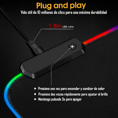 Imagen 4 de 6 de Mousepad Gamer Led Rgb Usb 80x30cm Pd-06 Mapa Mundial