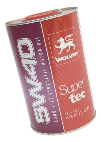 Aceite Para Auto Wolver Super Tec 5w40 X 1 Lts Base Sintetic