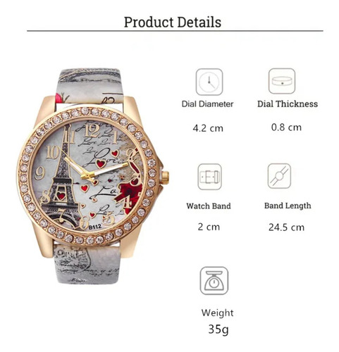 Joya Reloj Lujo Mujer París Torre Eiffel Cristal Diamantes
