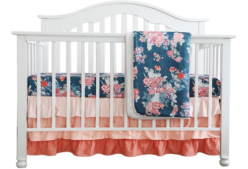 Coral Navy Fl Aby Cuna Juego De Cama Manta Minky Cubier...