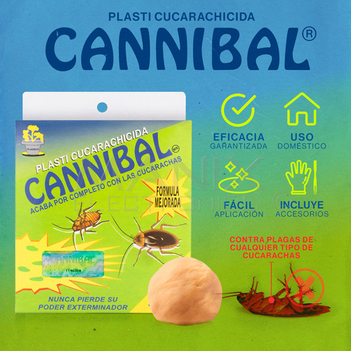 Kit 4 Mata Cucarachas Cannibal® Veneno Original Con Holograma De Autenticidad Exterminador Ecológico Con 4 Piezas De 80g. + Guante Y Aplicador