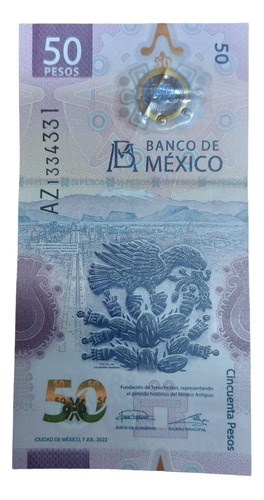 Billete De 50 Pesos Ajolote Núm. Serie En Palíndromo Nuevo