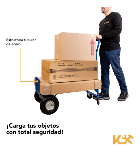 Diablito De Carga 400 kg Plataforma De Acero Con 2 Ruedas Neumáticas KINGDIPLA400 Color Azul Kingsman