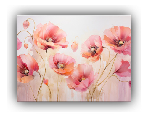 90x60cm Cuadro Decorativo Fotografía Amapolas Oro Rosa Abst