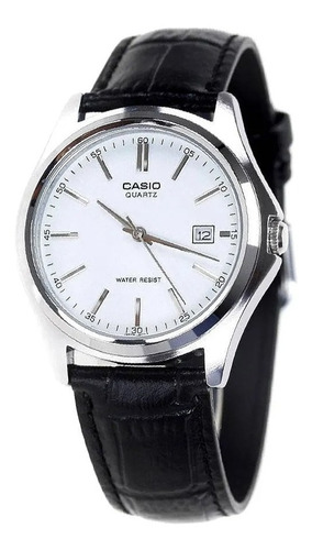 Reloj Casio Mtp 1183e Piel Negro Fechador Carátula Barras