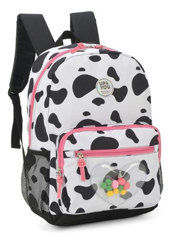 Mochila Juvenil Original Up4you Vaca Zebra Onça - Branco