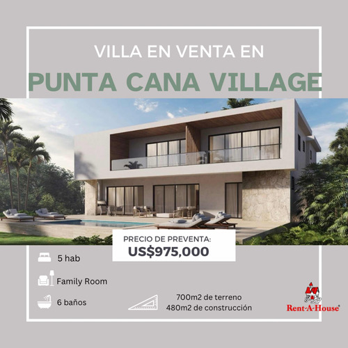 Villa En Venta En Punta Cana Village. 5 Hab, Piscina