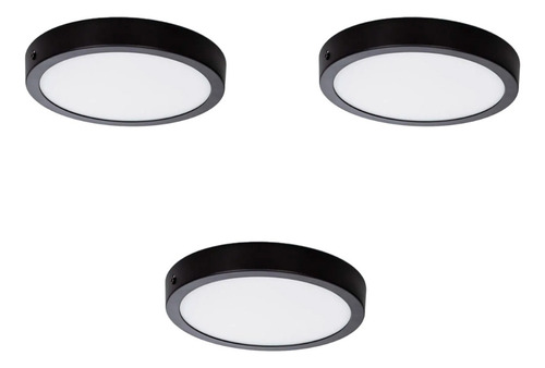 Pack X3 Panel Led 12w Redondo Negro Para Aplicar - Unilux