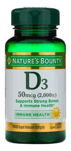 Natures Bounty Vitamina D3 50mcg Suplemento X150 Capsulas