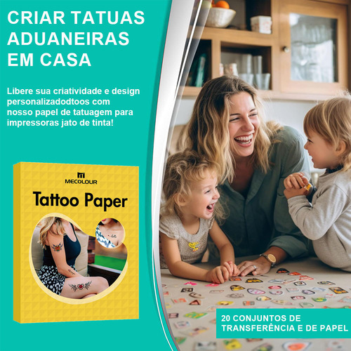 Tatuagem Temporaria Imprimir De Tinta 20 Folhas Branco Mecolour Película para Tatuagem Temporária Personalizada - Para Impressoras Jato de Tinta