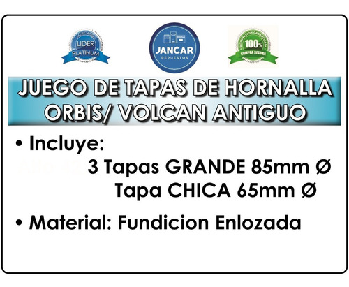 Imagen 2 de 5 de Tapas Para Hornalla Para Cocinas Orbis Volcan