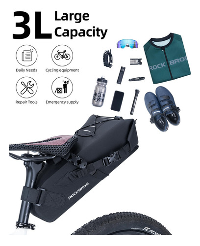 Bolsa De Asiento Impermeable Rockbros Modelo Bikepacking 3l Negro