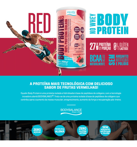 2x Body Protein Red Sabor Frutas Vermelhas 600g - Equaliv
