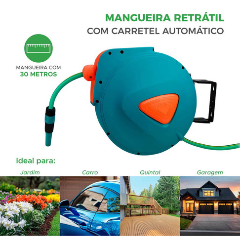 Enrolador Retrátil Automático C/ Mangueira De Água - 30m