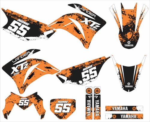 Adesivo Moto Cross Trilha Yh Xtz 250 Preto E Laranja Lm352