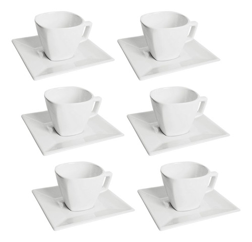 Set X6 Taza  De Té Y Plato Cuadrado Blanco Oxford Porcelana