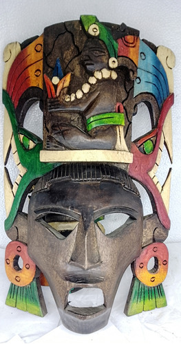 Mascara De Madera De Guerrero Maya Artesania Prehispánica 