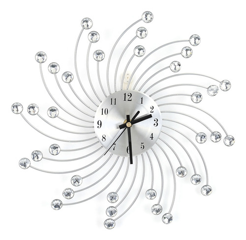 Reloj De Pared De Metal Plateado Decorado Con Diamantes Para